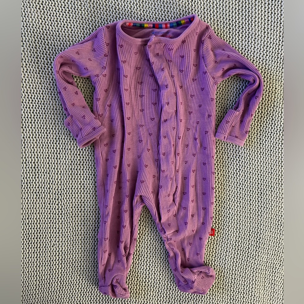 Magnetic Me Baby Girls Modal Magnetic Footie Pajamas, Purple Hearts, 0-3 Months